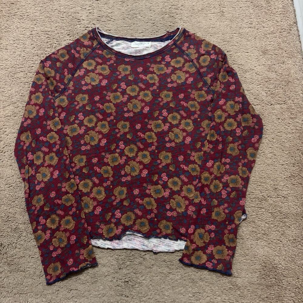 Natural Life Lily Cotton Long Sleeve Tee Dark Blue Garden Floral Boho M Top